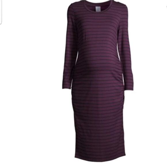 Maternity Dress Small 4 / 6 Long Sleeve Stripe Purple Knee length - Picture 2 of 8